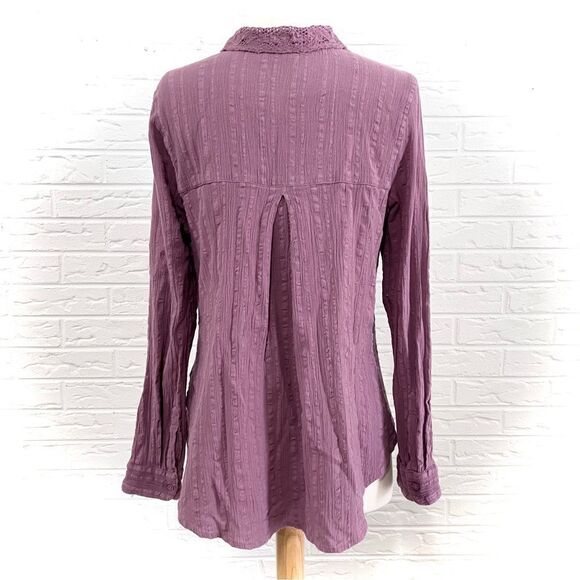 Free People Carter Dobby Purple Mauve Button Down Top Size Medium - Picture 4 of 7